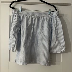 Madewell Blue and White Striped Off the Shoulder Shirt